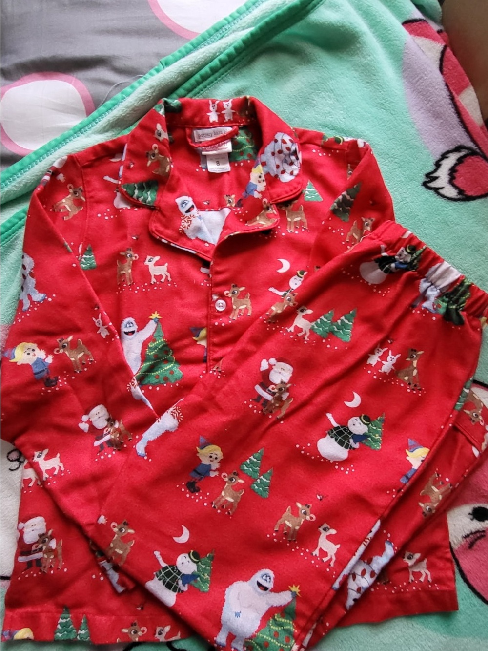Pottery Barn Kids Red Holiday Pajama Set with Festive Characters